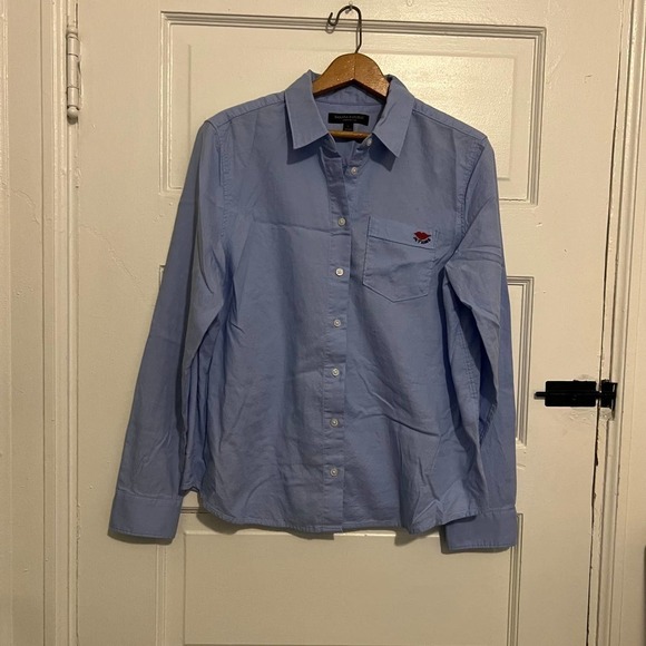 Banana Republic Quinn Boy Fit Blue Button down Je T'aime shirt S - Picture 3 of 7